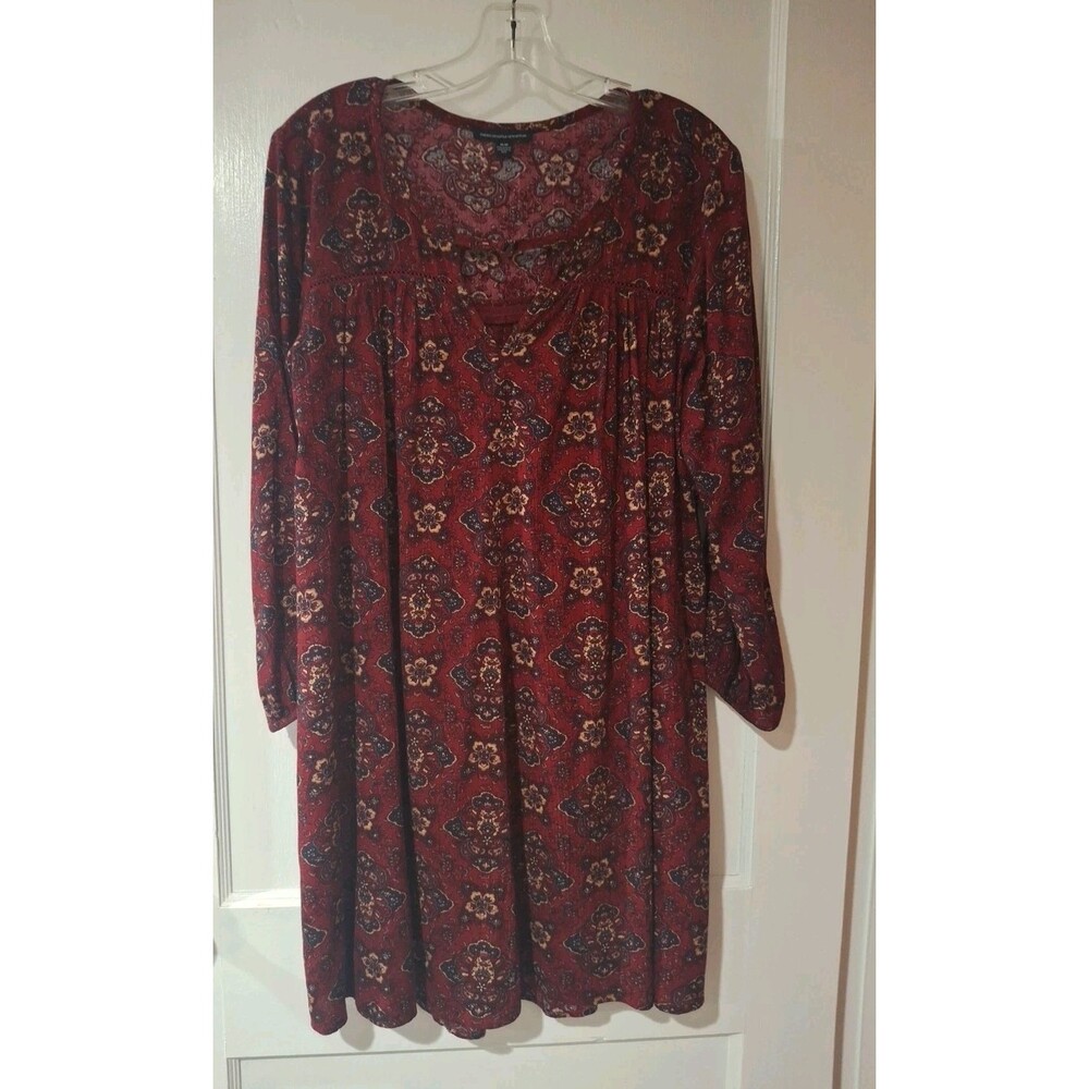 American Eagle Outfitters Women's  Dress Deep Red floral Boho Sz M cottagecore